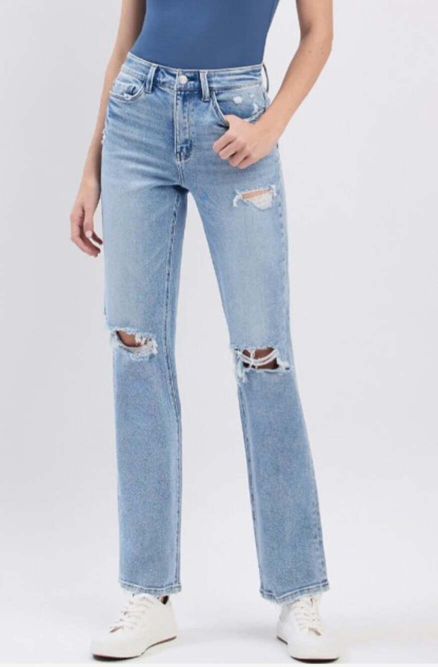 VERVET Finesse High Rise Distressed Straight Jeans 30